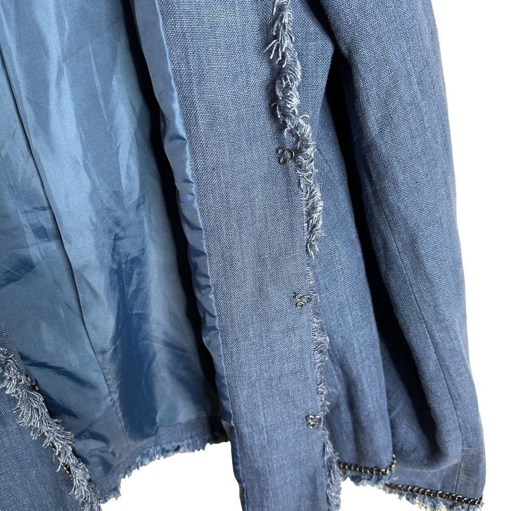 SOFT Surroundings Blue Linen Chain and Raw Fringe Hem Jacket Women’s Size Small - Picture 9 of 13